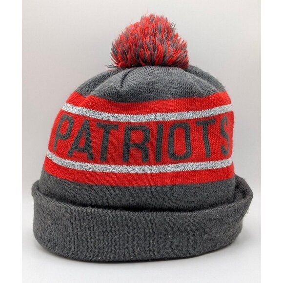 New England Patriots Winter Hat Pom Pom New Era NFL Football Beanie Red Gray O/S - Picture 2 of 5